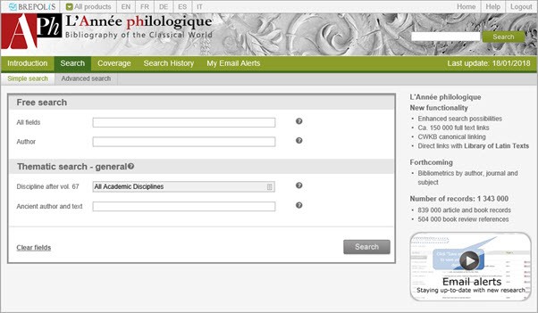 l'Annee Philologique, Classics database