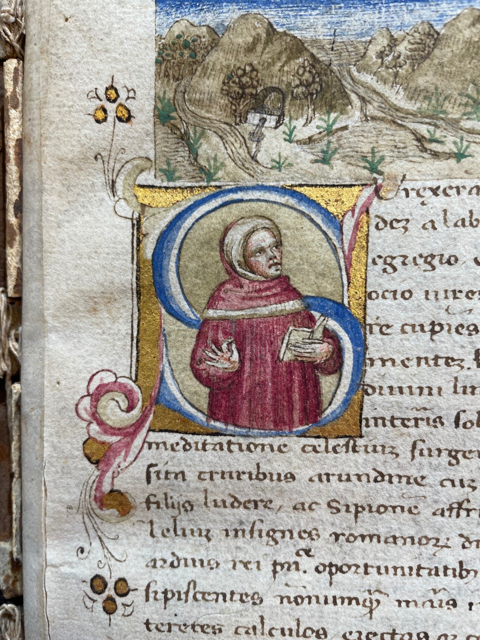 Detail of Boccaccio, from Boccaccio, De Montibus..., Egg Tempera on Paper, 1440, UC ARB Ms. 12, Title Page